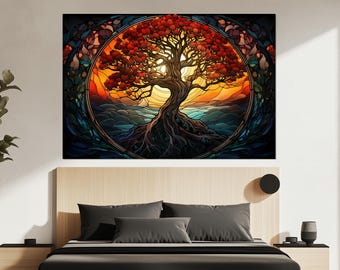 Impresión en lienzo del Árbol de la Vida de Yggdrasil – Arte mural de mitología nórdica – Póster del Árbol del Mundo Vikingo – Decoración mural de naturaleza espiritual – Obra de arte de Yggdrasil