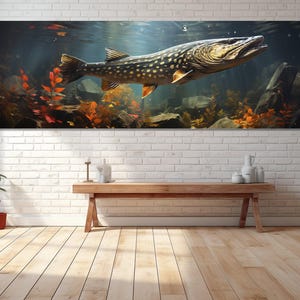 Pike In The River Canvas Print, Canvas Wall Art, Canvas Wall Art, Modern Art, Digital Art, Art Room Decor, Canvas Print Ready to Hang.