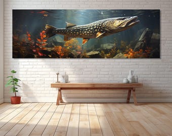 Pike In The River Canvas Print, Canvas Wall Art, Canvas Wall Art, Modern Art, Digital Art, Art Room Decor, Canvas Print Ready to Hang.