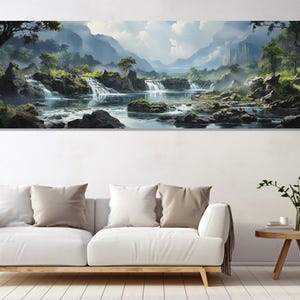 Waterfall Panoramic Landscape Canvas Print, Canvas Wall Art, Canvas Paint Art, Digital Art, Living Room Decor, Canvas Print Ready to Hang,