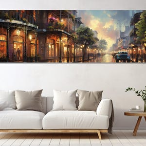 Impresión en lienzo del Barrio Francés de Nueva Orleans, arte de pared en lienzo, arte moderno, arte digital, decoración de sala de estar, impresión en lienzo lista para colgar.