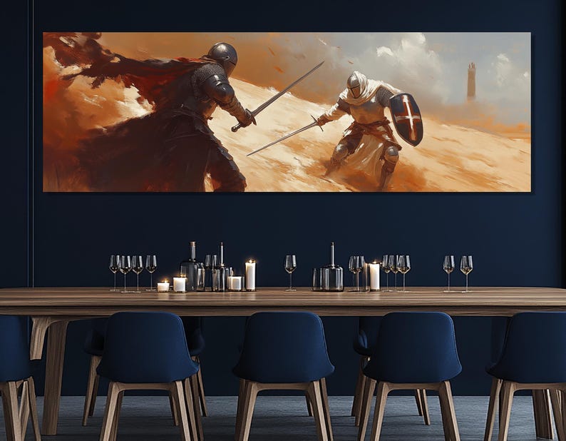 Medieval Knight Duel Canvas Print – Crusader Battle Wall Art – Epic ...