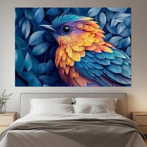 Exotic Colorful Bird Canvas Print – Tropical Nature Wall Art – Vibrant Feathers Poster – Jungle Bird Room Decor – Exotic Bird Painting