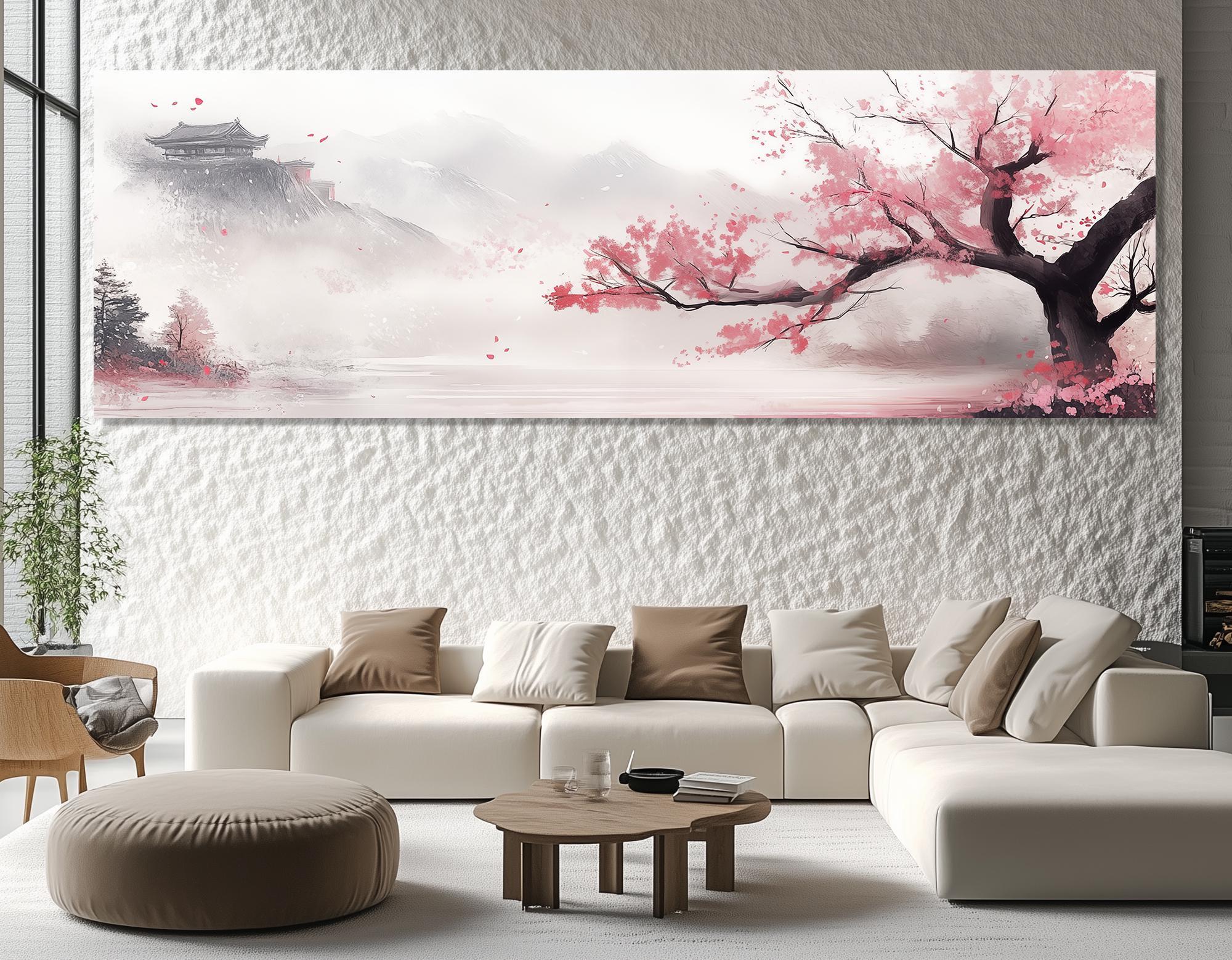 Japanese Ink Sakura Canvas Print – Cherry Blossom Wall Art – Zen