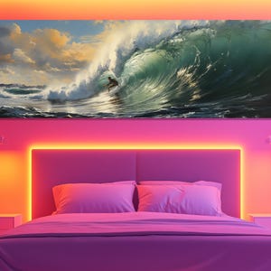 Surfer Wave Canvas Print – Ocean Adventure Wall Art – Big Wave Surfing Painting – Coastal Sunset Poster – Extreme Sport Home Decor