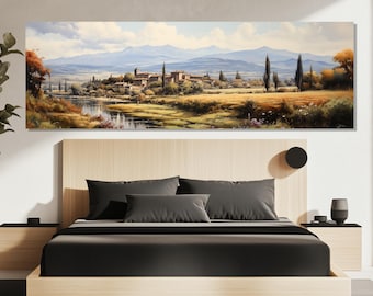 Toskanische Landschaft Leinwanddruck - Rustikale Italien Wandkunst - Italienisches Dorf Gemälde - Sanfte Hügel Landschaft Poster - Italien Geschenk für die Wohnkultur