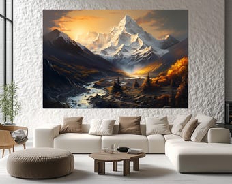 Stampa su tela del monte Everest – Arte murale Everest – Dipinto di paesaggio himalayano – Poster della vetta dell'Everest – Decorazione artistica di montagna – Opera d'arte Everest
