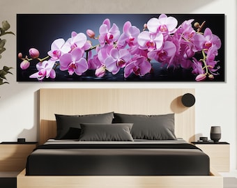 Impresión en lienzo de rama de orquídea – Elegante arte mural de orquídeas – Pintura botánica de orquídeas – Póster floral tropical – Decoración moderna para habitaciones