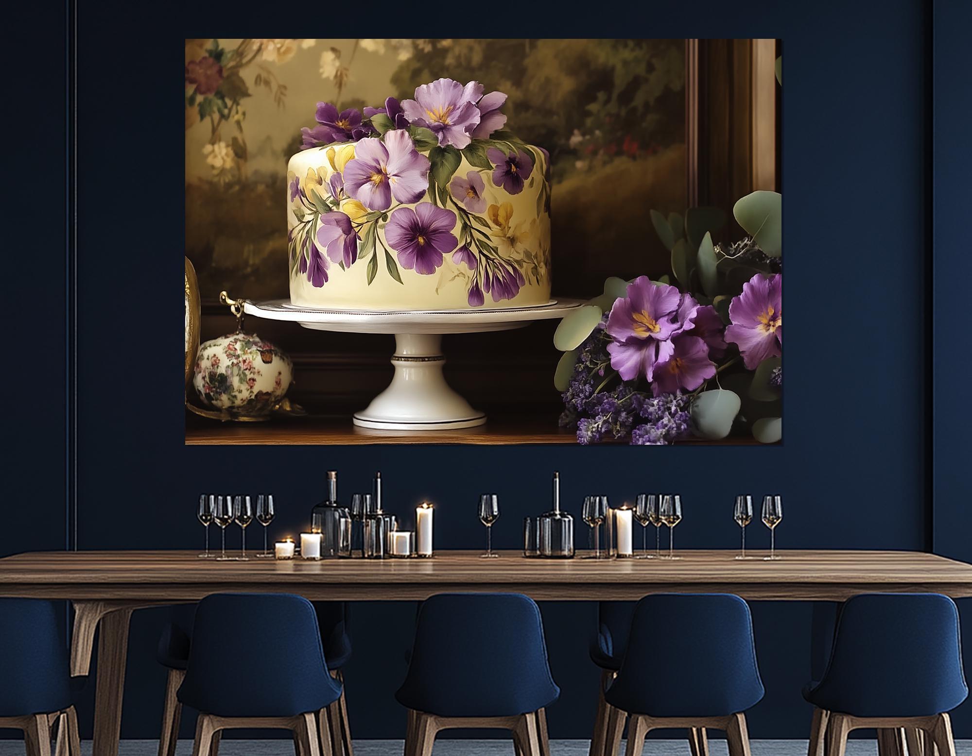 Cream Cake Canvas Print, Restaurant Decor, Dining Room Wall Art, Cake Painting, Kitchen Decor, Confectionery Art Poster, Cream Cake Picture