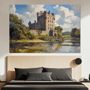 Irish Castle on the River Canvas – Irish Landscape Wall Art – Medieval Fortress Print – Historic Europe Decor – Fairytale Castle Painting