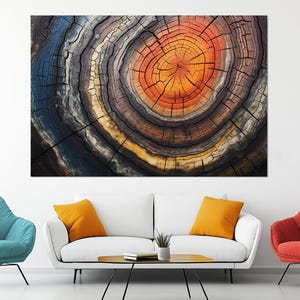 Abstract Tree Ring Canvas Print – Natural Texture Art – Colorful Tree Ring Poster – Modern Wall Accent for Office or Home