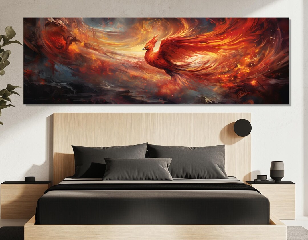 Phoenix Canvas Print – Fiery Bird Wall Art – Mythical Fire Bird Poster ...