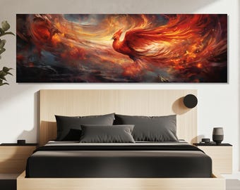 Phoenix Canvas Print – Fiery Bird Wall Art – Mythical Fire Bird Poster – Majestic Fantasy Painting – Legendary Phoenix Wall Decor