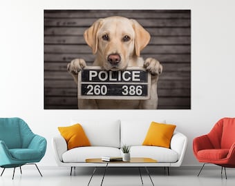 Impresión en lienzo de foto policial de Labrador Retriever – Póster policial divertido de Labrador – Arte mural de Labrador – Pintura divertida de perro – Regalo para amantes de los perros