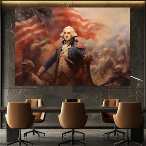 Impresión en lienzo de George Washington – Arte mural de la Revolución Americana – Póster de los Padres Fundadores – Decoración de pared patriótica – Pintura de George Battle
