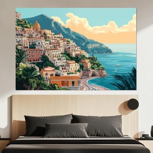 Amalfi Coast Canvas Print – Colorful Italian Town Wall Art – Mediterranean Seaside Poster – Amalfi Coast Wall Decor – Amalfi Town Painting