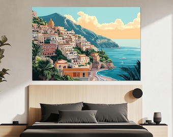 Amalfi Coast Canvas Print – Colorful Italian Town Wall Art – Mediterranean Seaside Poster – Amalfi Coast Wall Decor – Amalfi Town Painting