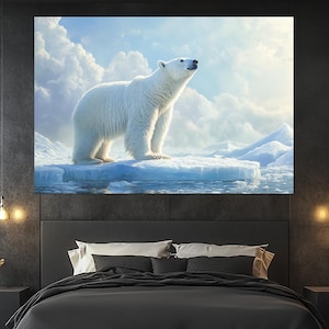 Polar Bear Canvas Print – Arctic Wildlife Wall Art – Polar Bear Ice Landscape Painting – White Bear Poster – Arctic Nature Room Decor