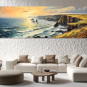 Cliffs of Moher Landscape Canvas Print, Irish Landscape Wall Art, Cliffs of Moher Poster, Living Room Decor, Cliffs of Moher Painting