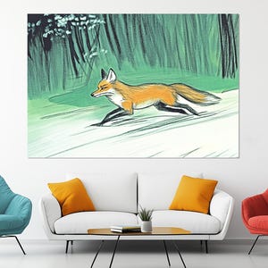 Laufender Fuchs Bleistift Stil Leinwanddruck - Waldtier Wandkunst - Natur inspiriertes Poster - Geschenk für Wildtierliebhaber - Kinderzimmer Dekor