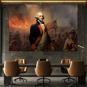 Impresión en lienzo de George Washington – Arte mural de la Guerra de la Independencia – Póster de los Padres Fundadores – Decoración patriótica de pared – Pintura de George Washington