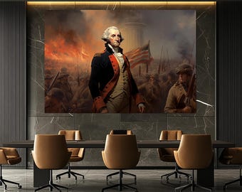 Impresión en lienzo de George Washington – Arte mural de la Guerra de la Independencia – Póster de los Padres Fundadores – Decoración patriótica de pared – Pintura de George Washington