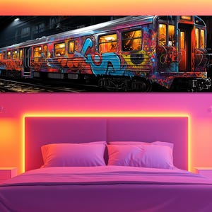 Graffiti Train Canvas Print, Graffiti Train Wall Art, Living Room Decor, Graffiti Train Poster, New York Streets Art, Sunway Art Painting.