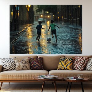 Kids Playing Football on the Streets of Glasgow Canvas Print, Football Fan Gift, Glasgow Streets Poster, Glasgow Wall Art, Glasgow Painting