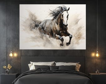 Black Horse Canvas Print – Wild Horse Wall Art – Majestic Animal Poster – Watercolor Black Horse Painting – Equestrian Wall Decor