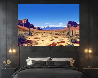 Southwest Desert Canvas Print – Monument Valley Wall Art – Cactus Landscape Poster – Arizona Wall Decor – Southwest Desert Painting