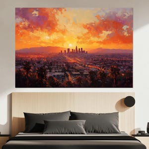 Impression sur toile Los Angeles, art mural Los Angeles, tableau Los Angeles, décoration de bureau moderne, affiche de Los Angeles, vue sur la ville de Los Angeles