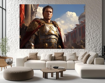 Impresión en lienzo de Centurión Romano - Impresión en lienzo de General Romano - Pintura de la Antigua Roma - Regalo para amantes de la historia - Póster de la época de los Gladiadores