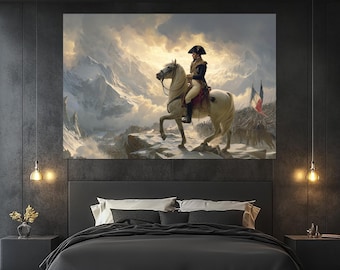 Napoleon Alpine Crossing Canvas Print – Historical Warrior Art – Epic Battle Scene – Military Leader Wall Decor – Napoleon Painting