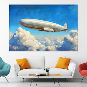 Luftschiff Leinwanddruck – Vintage Zeppelin Wandkunst – Himmel Reise Poster – Retro Flugzeug Wanddekoration – Zeppelin Malerei – Zeppelin Bild