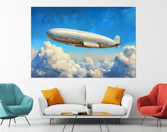 Canvasafdruk luchtschip – Vintage zeppelin muurkunst – Sky Travel poster – Retro vliegtuigen muurdecoratie – Zeppelin schilderij – Zeppelin afbeelding