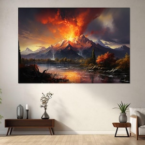 Volcano Landscape Canvas Print, Canvas Wall Art, Canvas Paint Art, Modern Art, Digital Art, Volcano Wall Art, Canvas Print Ready to Hang.