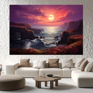 Cliffs of Moher Sunset Landscape Canvas Print, Cliffs of Moher Wall Art, Modern Room Decor, Ireland Poster, Cliffs of Moher Painting