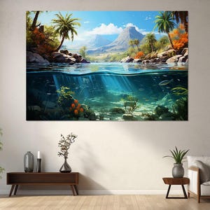 Tropical Island Canvas Print, Canvas Wall Art, Canvas Paint Art, Living Room Decor, Bedroom Decor, Canvas Print Ready to Hang.