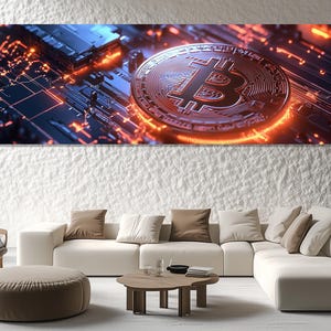 Bitcoin Tech Canvas Print – Crypto Circuit Wall Art – Digital Currency Poster – Blockchain Decor – Futuristic Bitcoin Painting