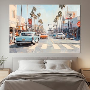 Vintage Los Angeles Canvas Print – 1960s LA City Wall Art – Los Angeles Poster – Los Angeles Street Painting – Vintage Hollywood Decor