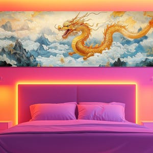 Golden Dragon Canvas Print – Majestic Asian Wall Art – Mythical Creature Poster – Chinese Dragon Wall Decor – Golden Dragon Painting