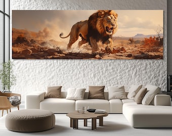 Lion Canvas Print – African King Wall Art – Majestic Wildlife Painting – Safari Animal Poster – Power and Strength Home Decor – Lion Artwork