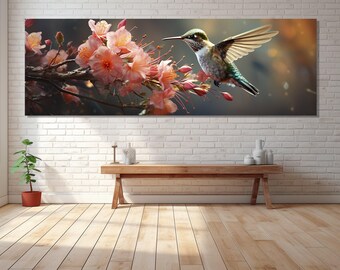 Kolibri Leinwanddruck, Leinwand Wandkunst, Leinwand Farbe Kunst, moderne Kunst, digitale Kunst, Schlafzimmer Dekor, Leinwand Druck fertig zum Aufhängen.