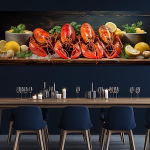 Lobster Seafood Still Life Canvas Print – Gourmet Kitchen Wall Art – Lobster Poster – Dining Room Decor – Seafood Art Painting