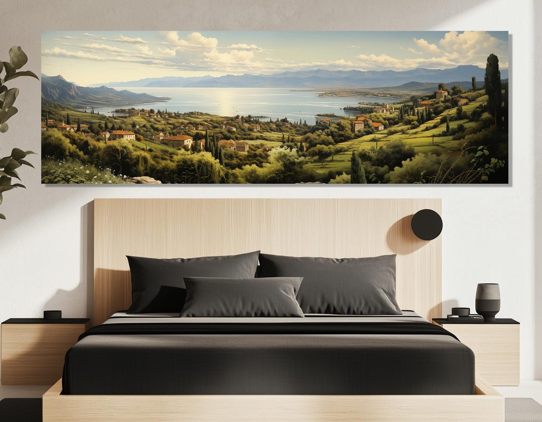 Lakeside Village Canvas Print – Italian Countryside Wall Art – Scenic ...