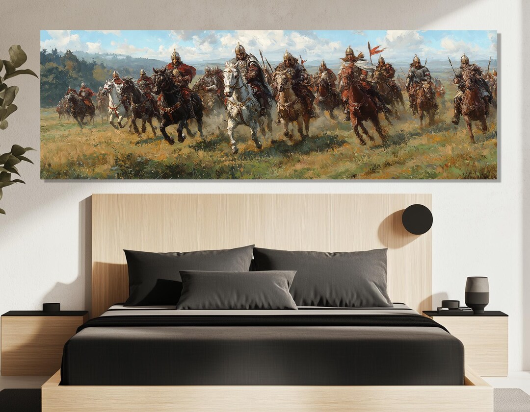 Medieval Cavalry Charge Canvas Print – Knight Horsemen Wall Art – Epic ...