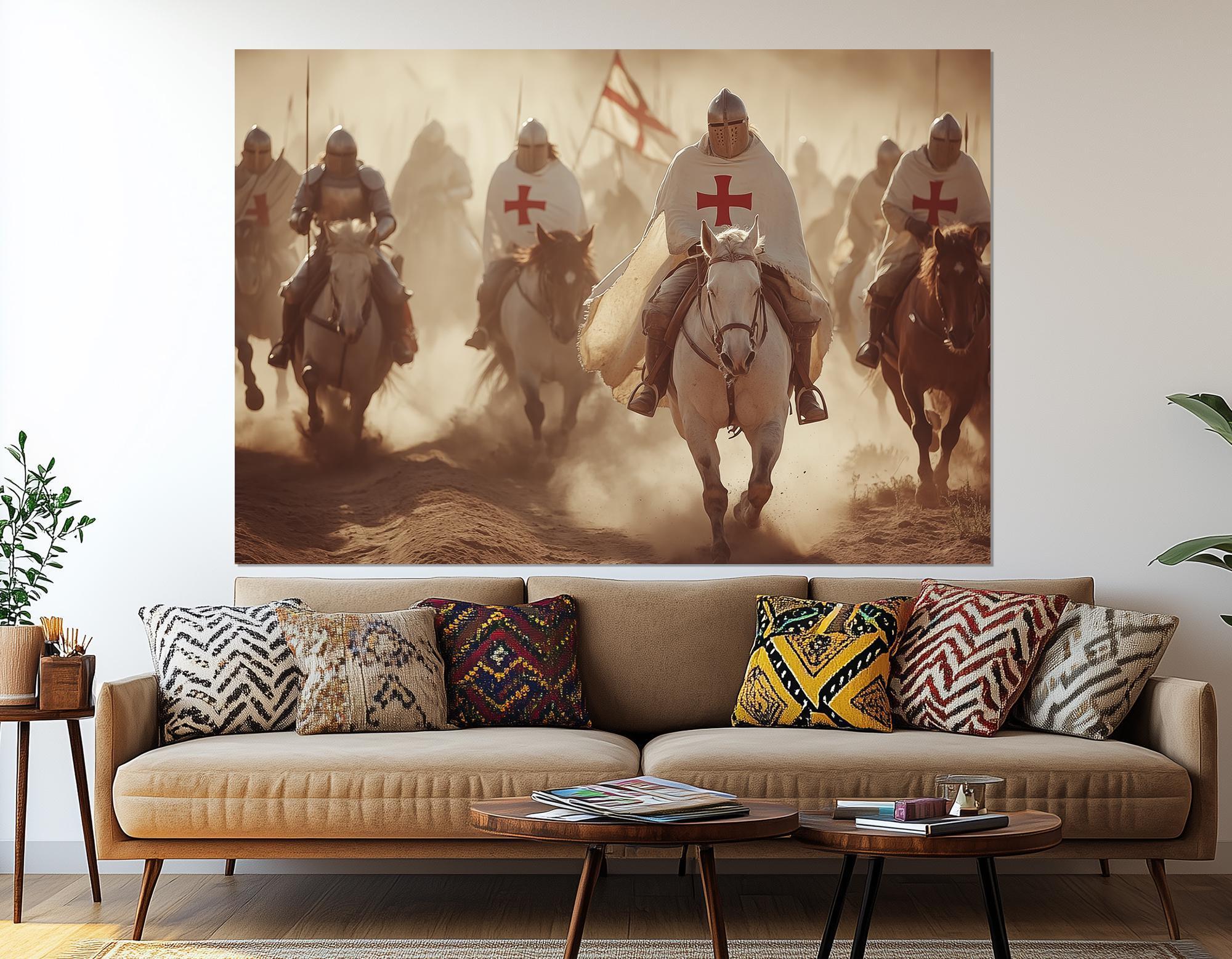 Templar Knights Charge Canvas Print – Crusaders on Horseback Wall Art ...