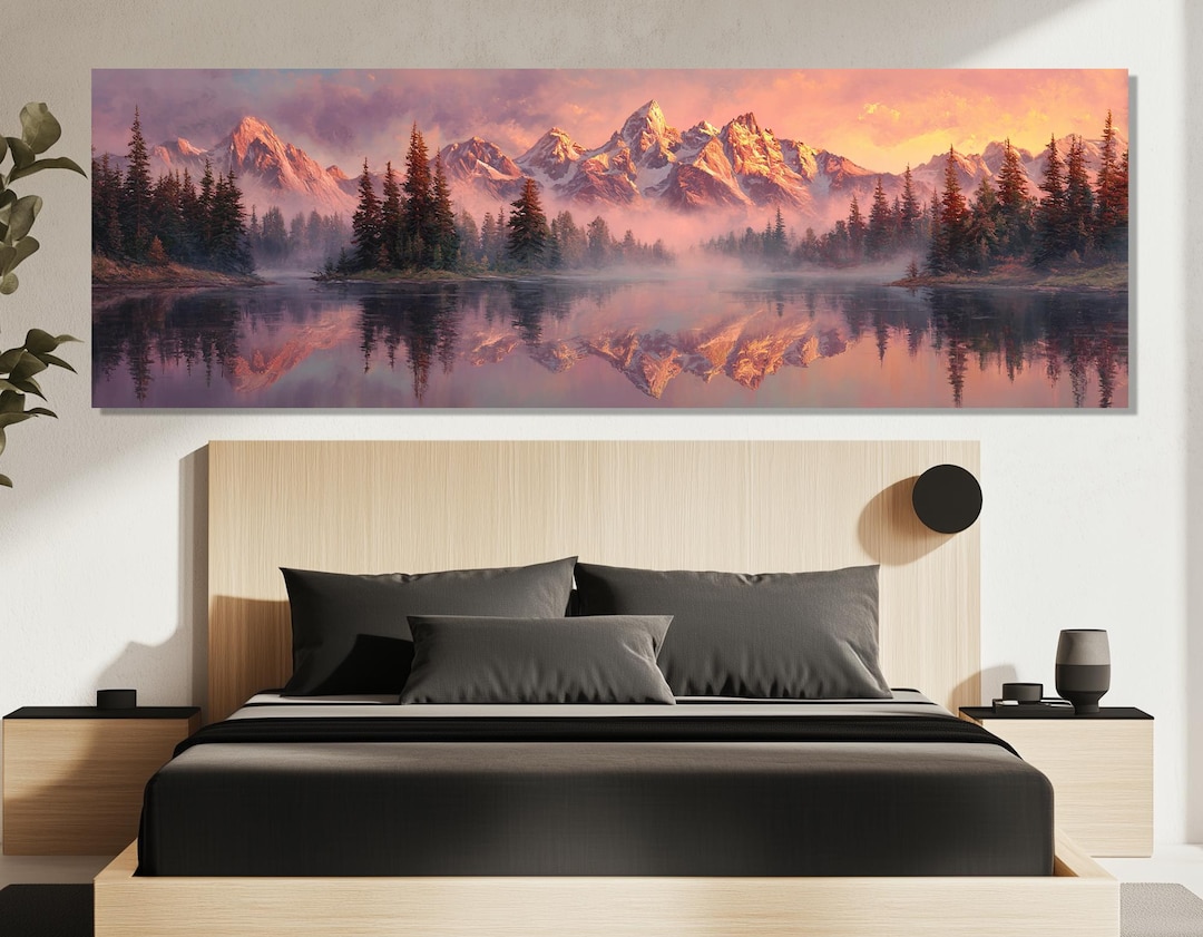 Mountain Lake Canvas Print – Sunrise Landscape Wall Art – Tranquil ...