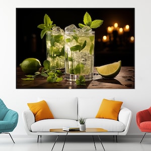 Mojito Cocktail Canvas Print - Mojito Poster - Mojito Cocktail Wall Art - Summer Bar Decor - Gift for Cocktail Lover or Home Bartender