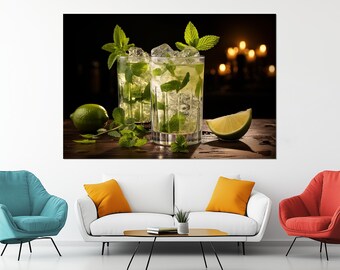 Mojito Cocktail Canvas Print - Mojito Poster - Mojito Cocktail Wall Art - Summer Bar Decor - Gift for Cocktail Lover or Home Bartender